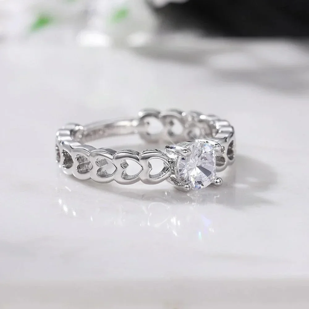 😍Lovely Anillos Hollow Heart Round Cut Moissanite Eternity Ring for Women, K770_5
